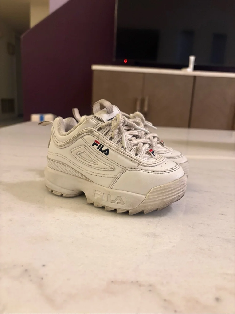 Fila Kids White Sneakers with Red & Blue Logo